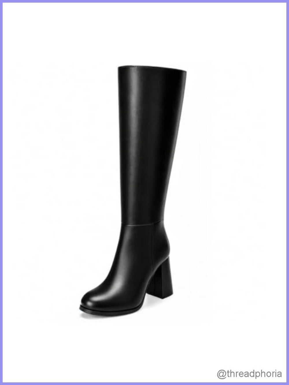 Women's Knee High Chunky Heel Boots with Side Zipper - Round Toe